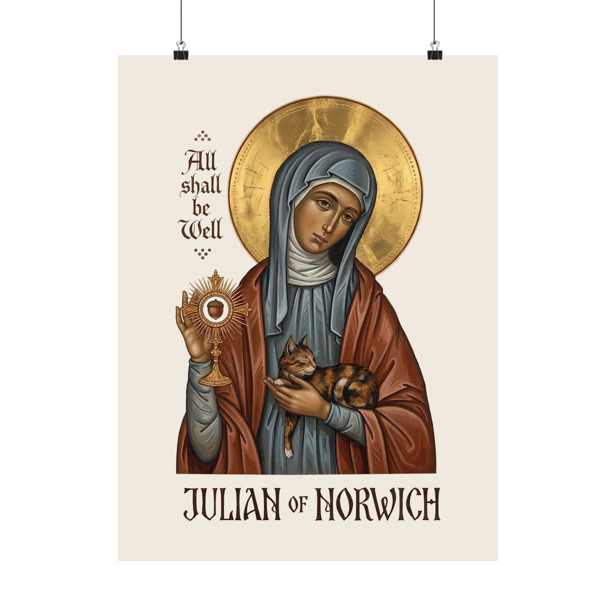 Julian of Norwich &amp; Cat Poster — Spiritual Saint Poster for Cat Lovers