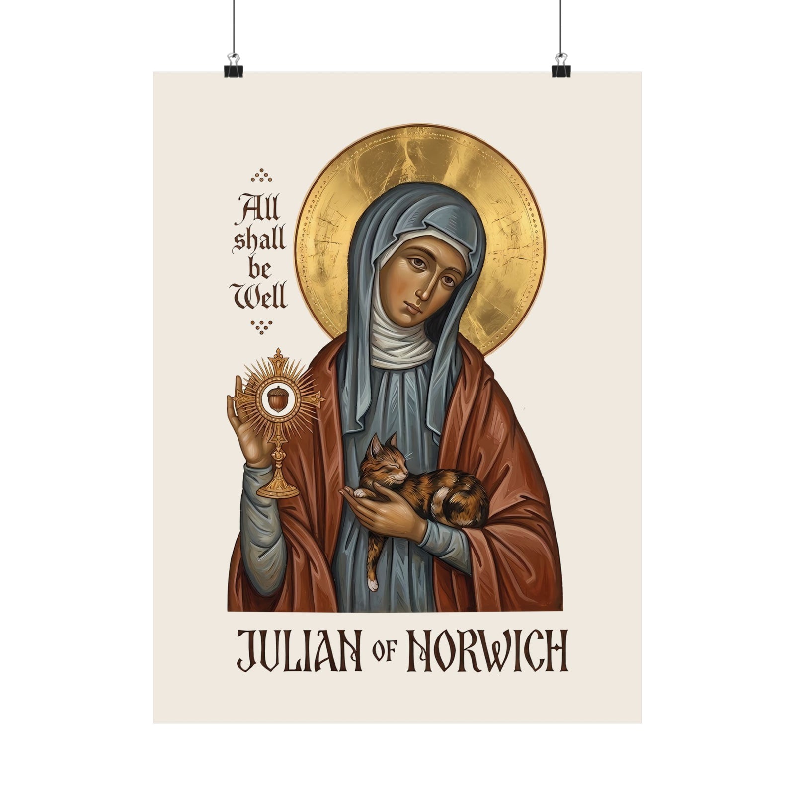 Julian of Norwich & Cat Poster — Spiritual Saint Poster for Cat Lovers