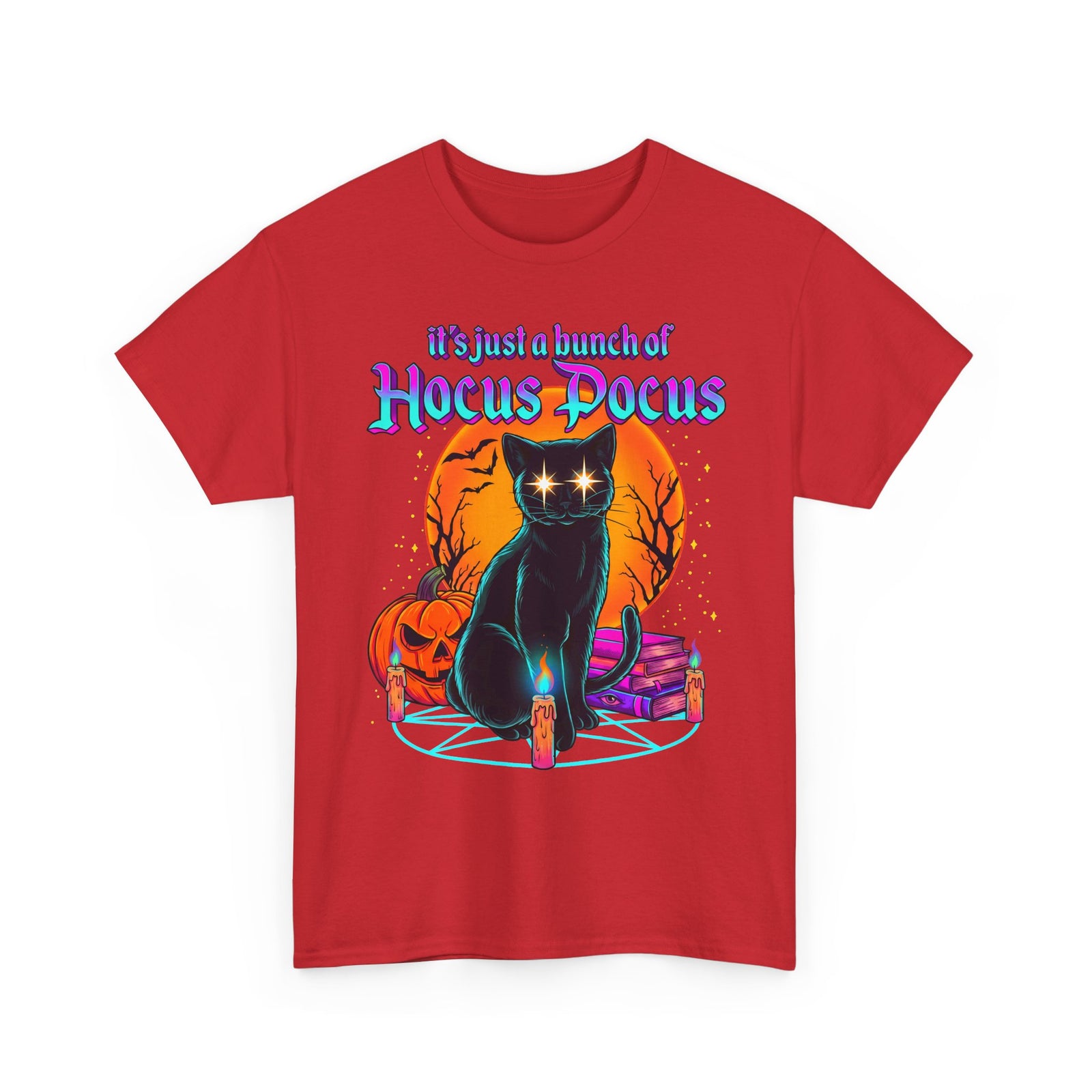 It's Just A Bunch Of Hocus Pocus Black Cat T-Shirt — Witchy Halloween Magic Tee