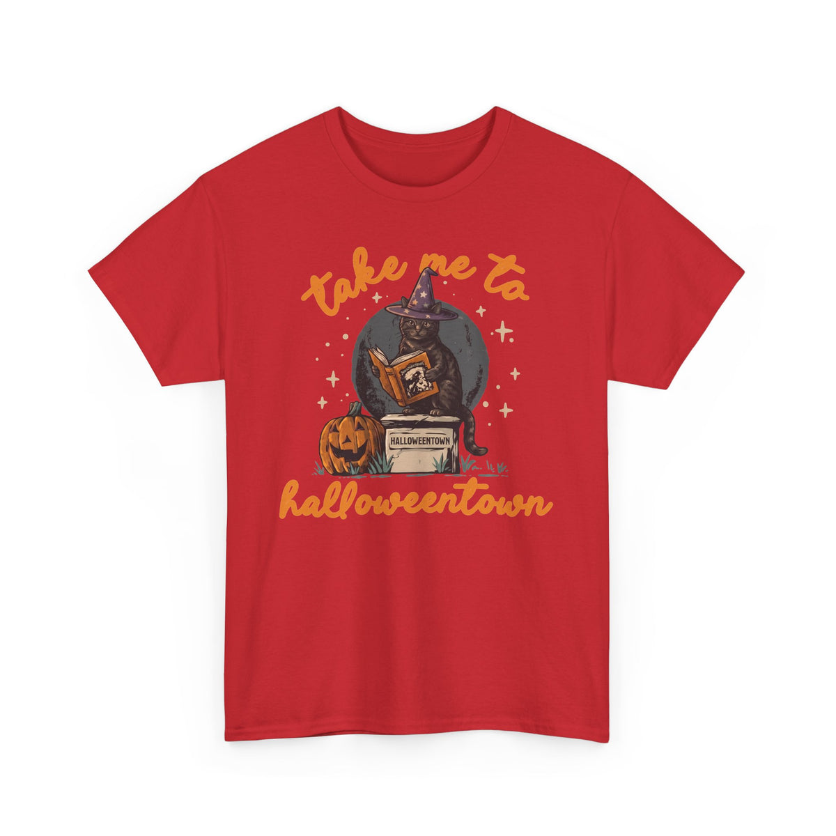 Take Me To Halloweentown Black Cat T-Shirt — Witchy Spellbook Kitten Tee