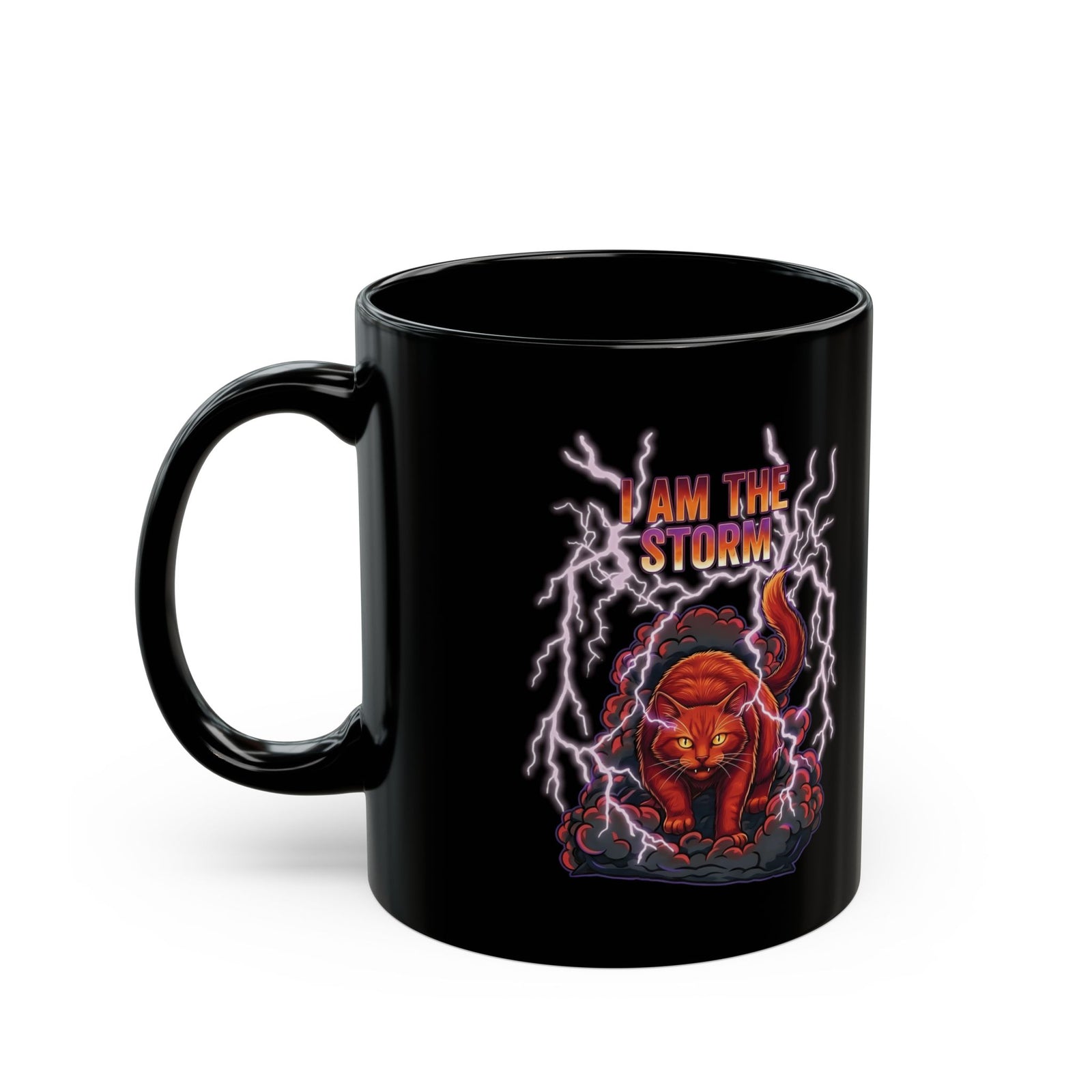 I Am The Storm Cat Black Mug — Bold Cat Graphic Mug