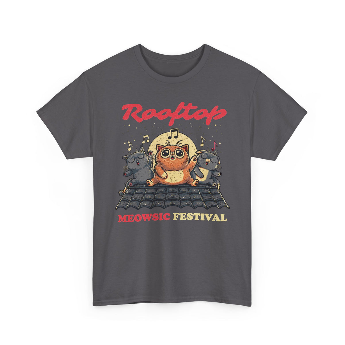 Rooftop Meowgic Festival Tee — Cute Cat Concert Graphic T-Shirt