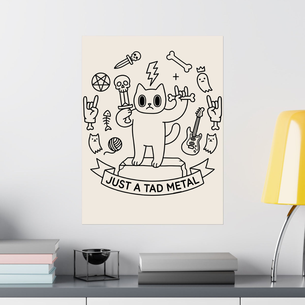 Just A Tad Metal Cat Poster — Funny Heavy Metal Rocker Feline Poster