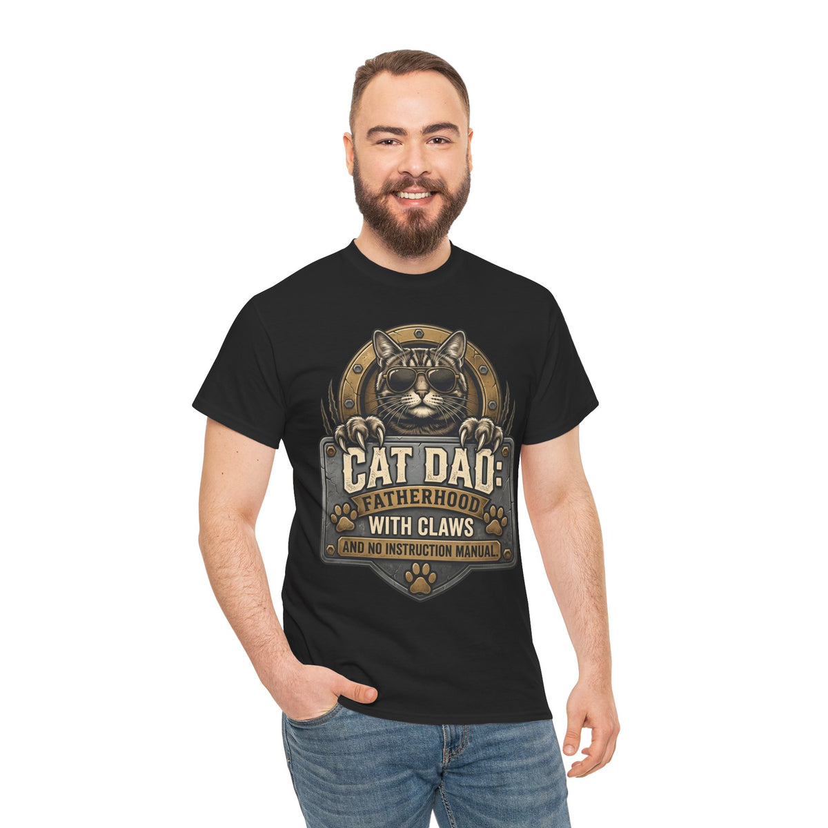 Cat Dad T-Shirt — "Fatherhood with Claws" Funny Cat Lover Tee