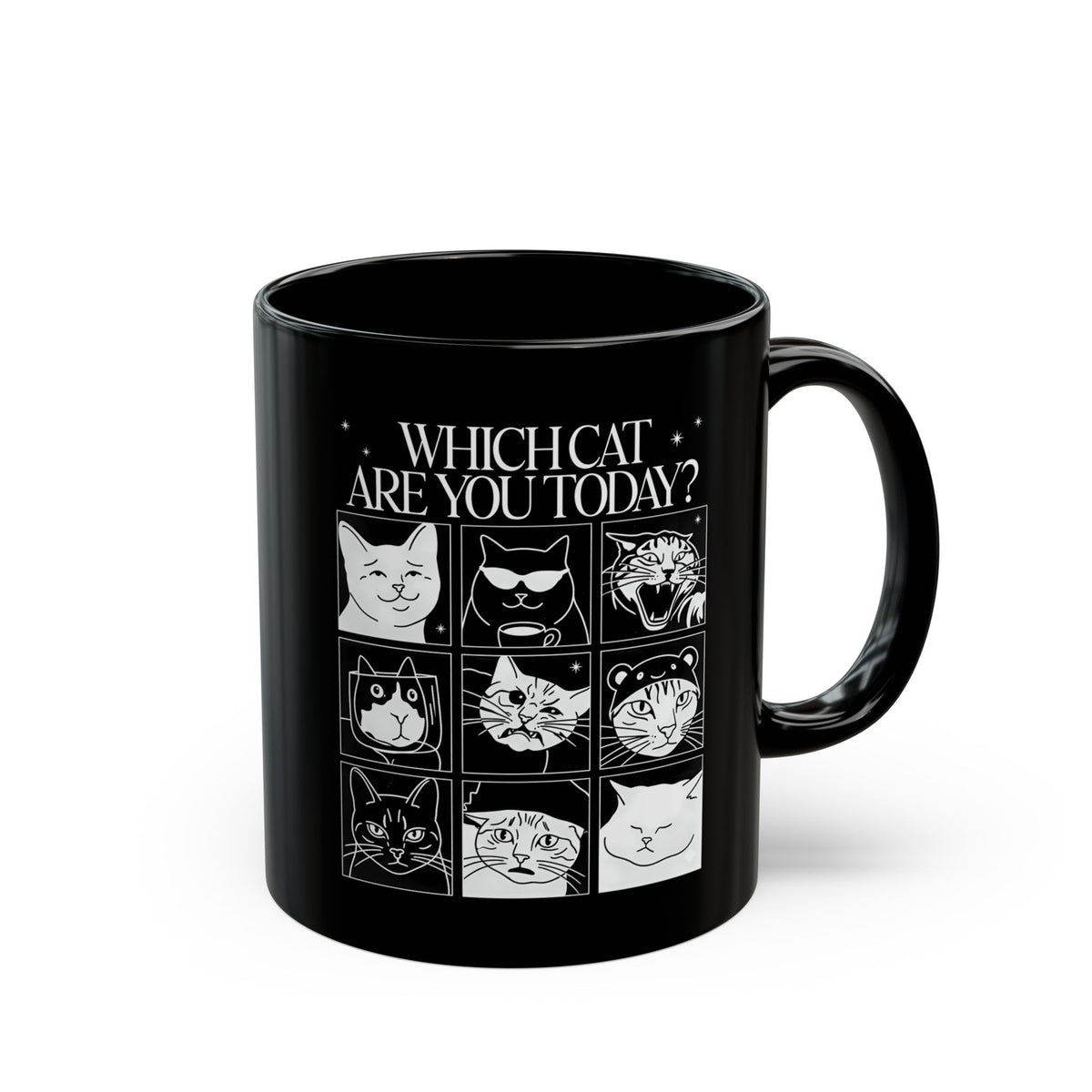 Which Cat You Choose Today Black Mug — Playful Cat Lover Graphic Mug