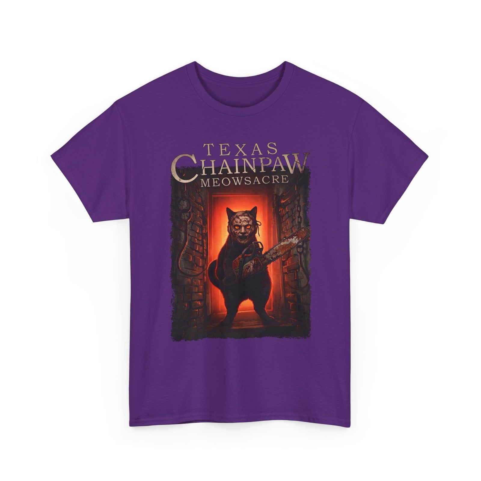 Texas Chainpaw Meowsacre T-Shirt — Funny Horror Black Cat Parody Tee