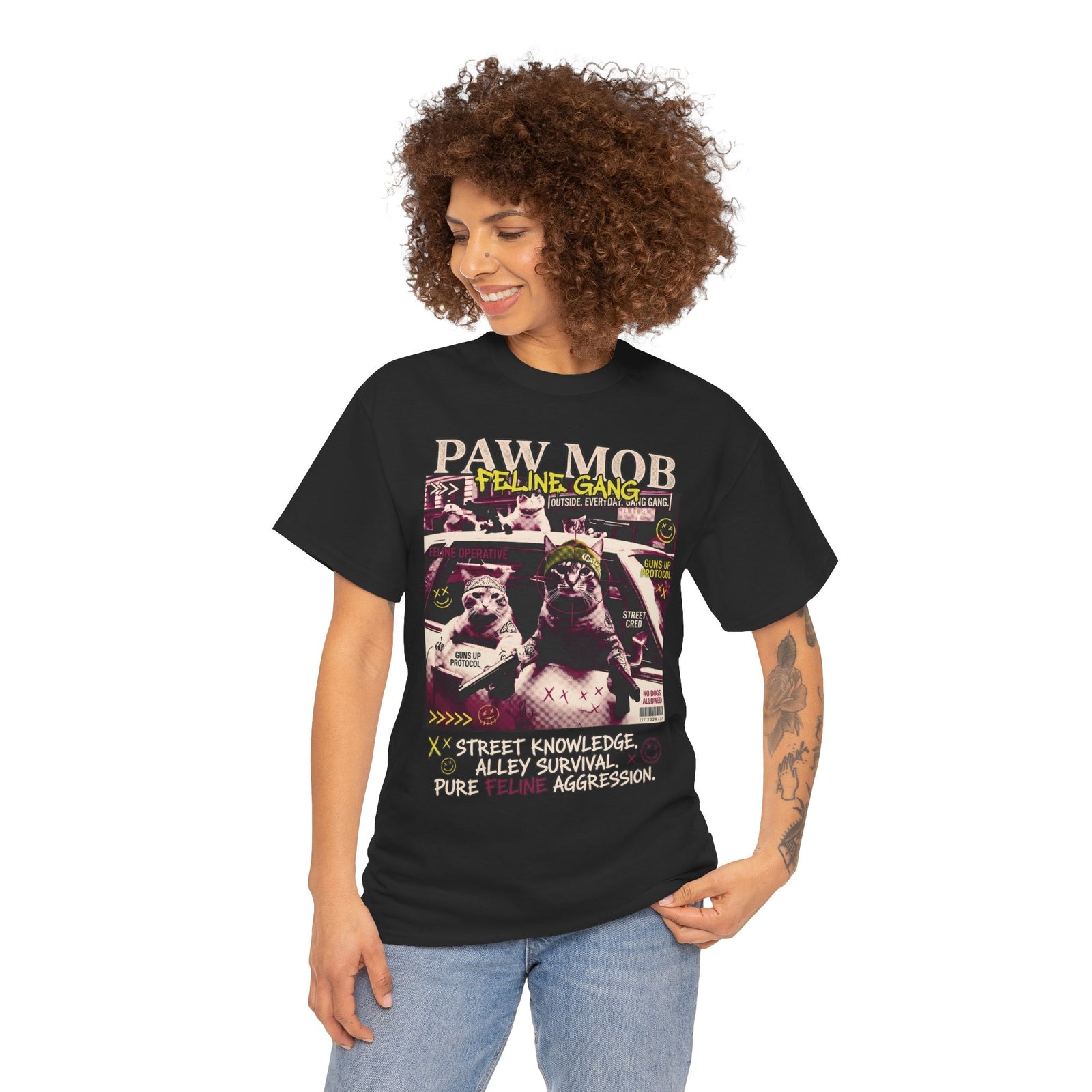 Paw Mob Feline Gang T-Shirt — Edgy Gangster Cat Streetwear Tee