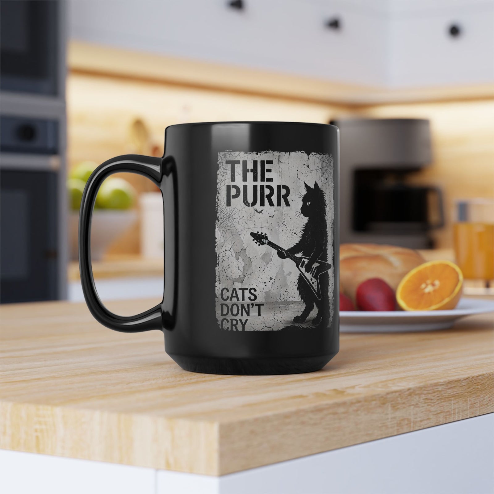Purr Cats Don't Cry Black Mug — Cute Cat Graphic Mug