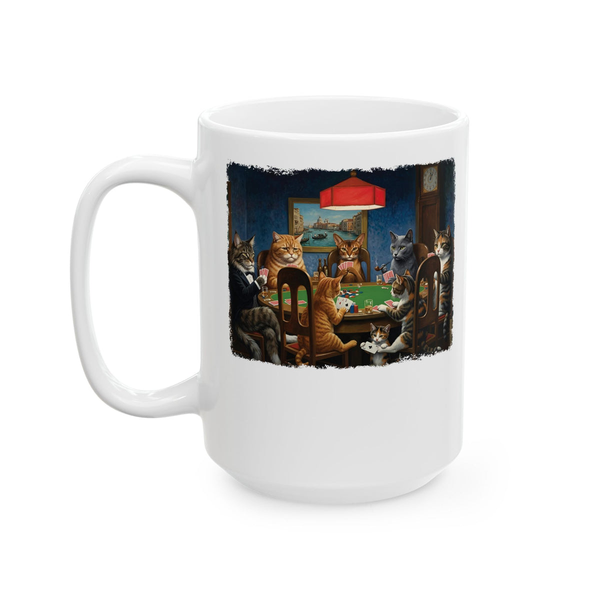 Cats Playing Poker Ceramic Mug — Funny Poker Cat Art Mug