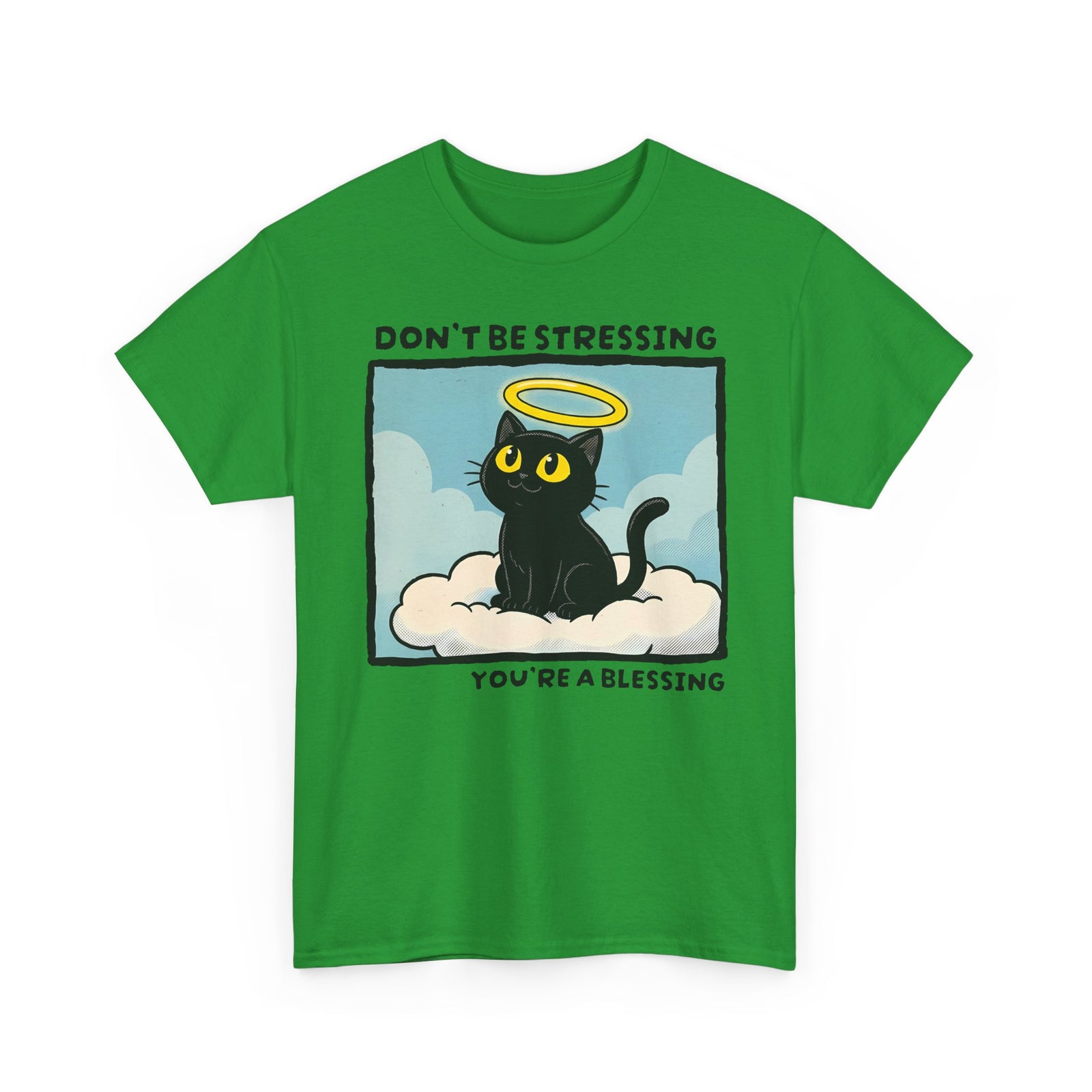 Funny Black Cat Angel T-Shirt “Don’t Be Stressing You’re a Blessing” Cute Cat Graphic Tee