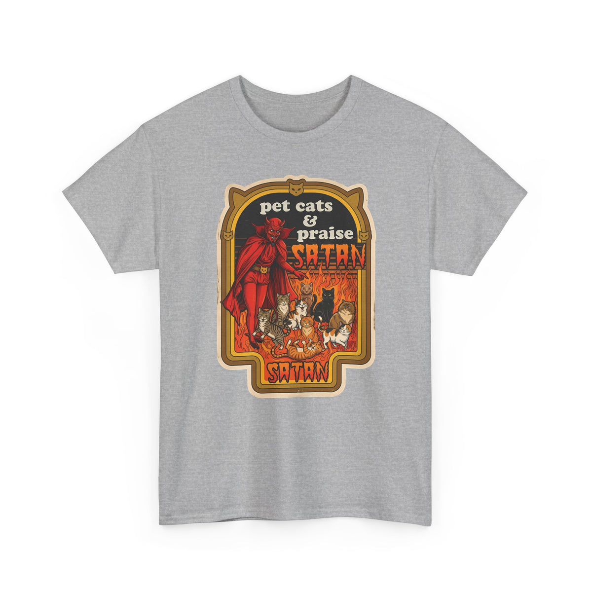 Pet Cats and Praise Satan T-Shirt — Gothic Cat Lover Tee