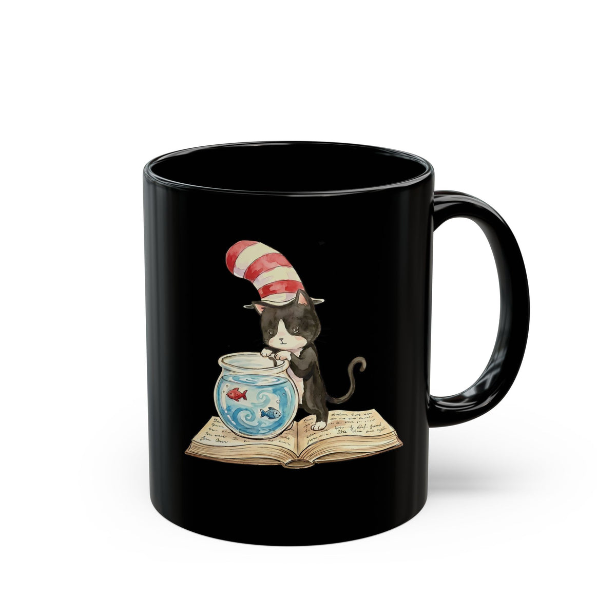 Tuxedo Cat 'Red Fish Blue Fish' Black Mug