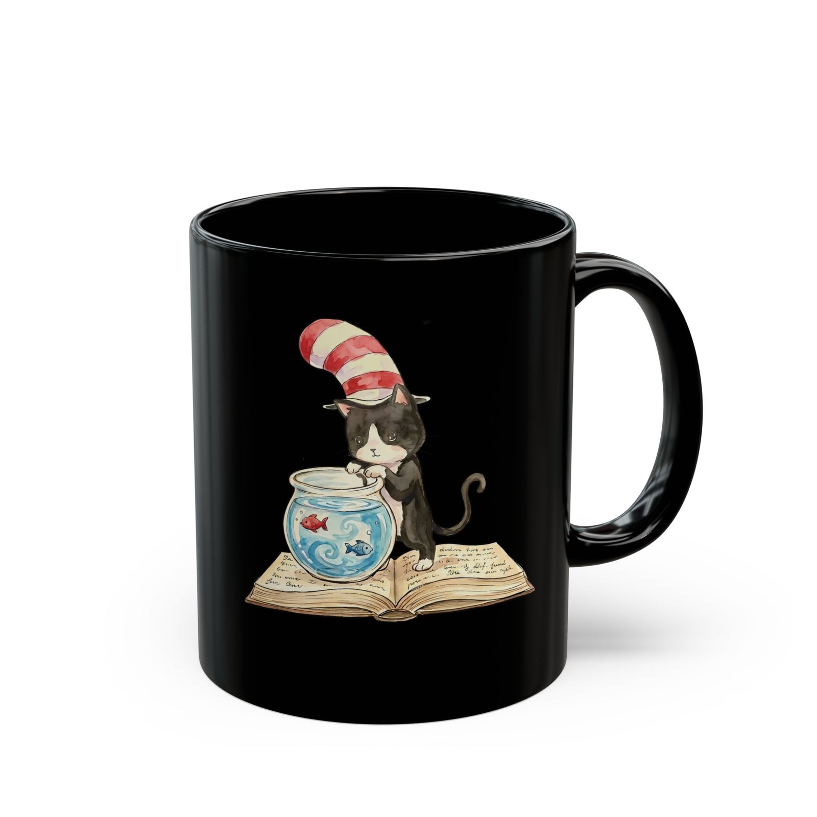 Tuxedo Cat 'Red Fish Blue Fish' Black Mug