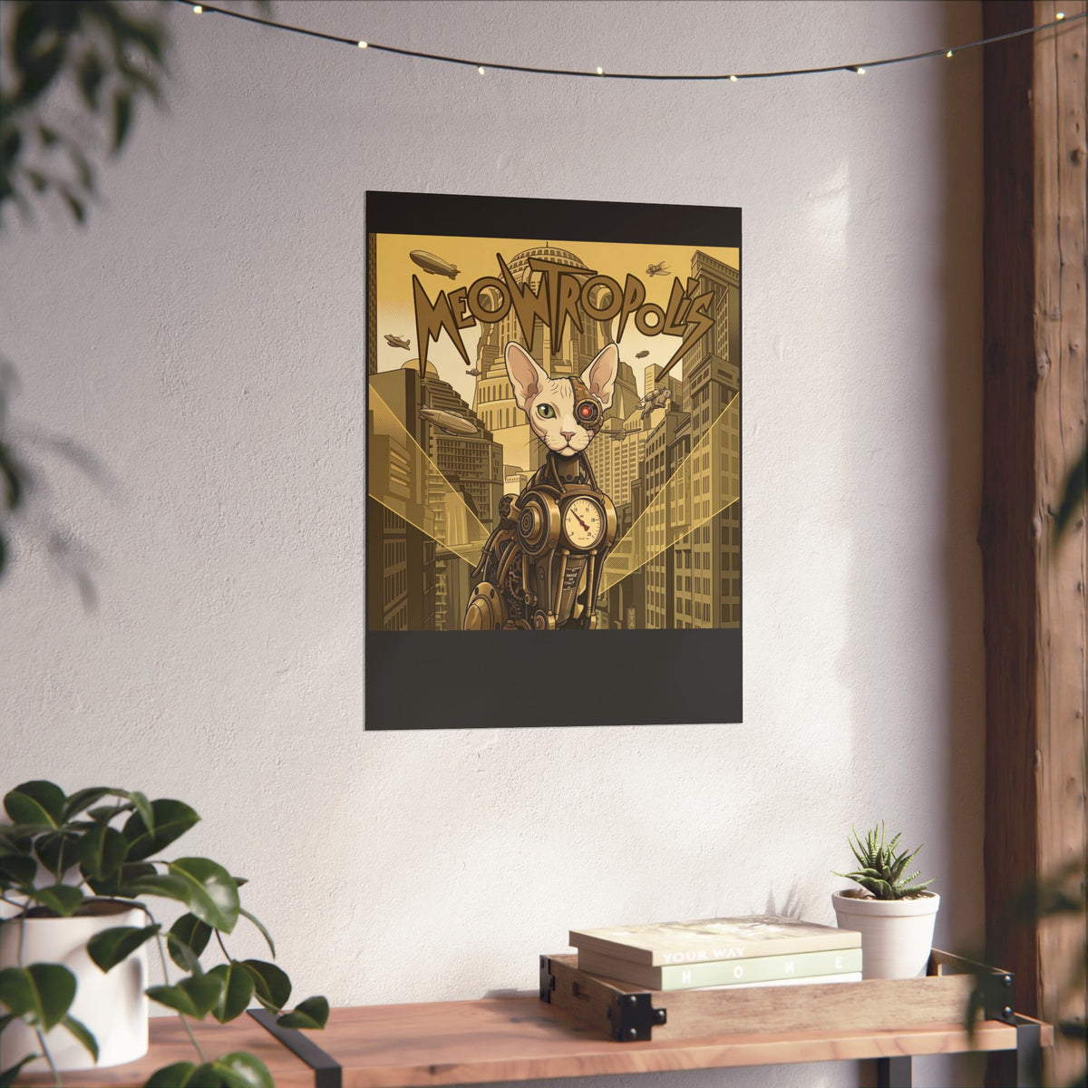 Meowtropolis Sci‑Fi Cat Poster — Futuristic Cat Graphic Poster