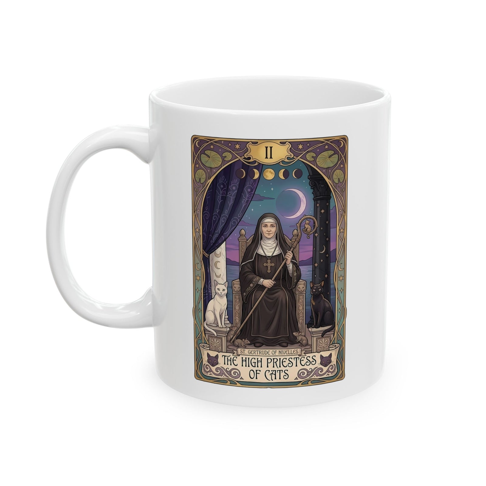 High Priestess of Cats Ceramic Mug — Mystical Cat Lover Mug