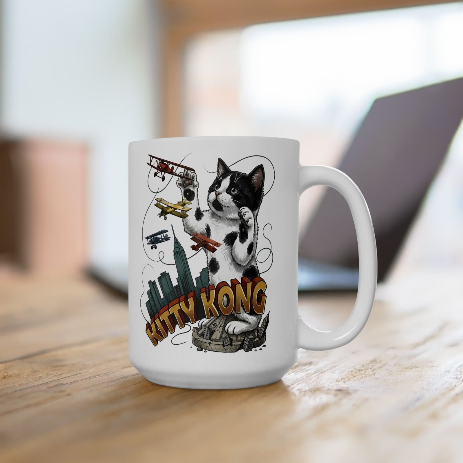 Kittie Kong Parody Cat Ceramic Mug — Funny Vintage-Style Cat Mug