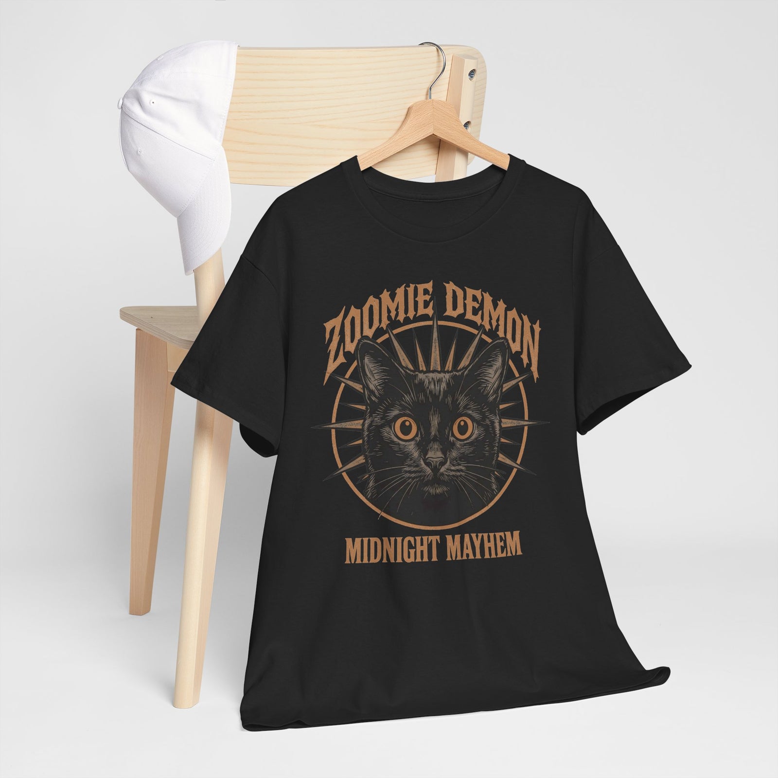 Zoomie Demon Cat T-Shirt — "Midnight Mayhem" Gothic Vintage Band Tee