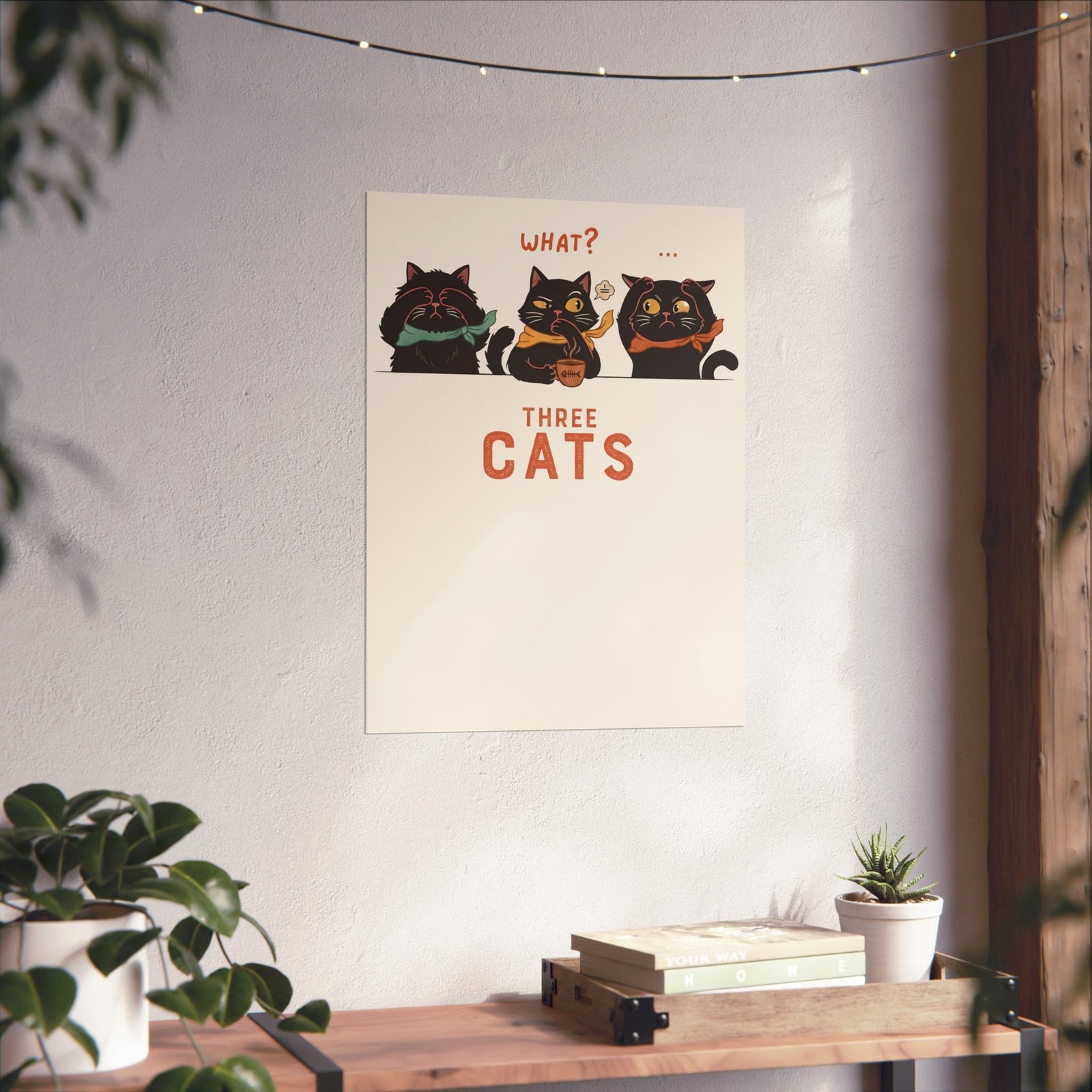 Three Wise Cats Poster — Graphic Poster for Cat Lovers
