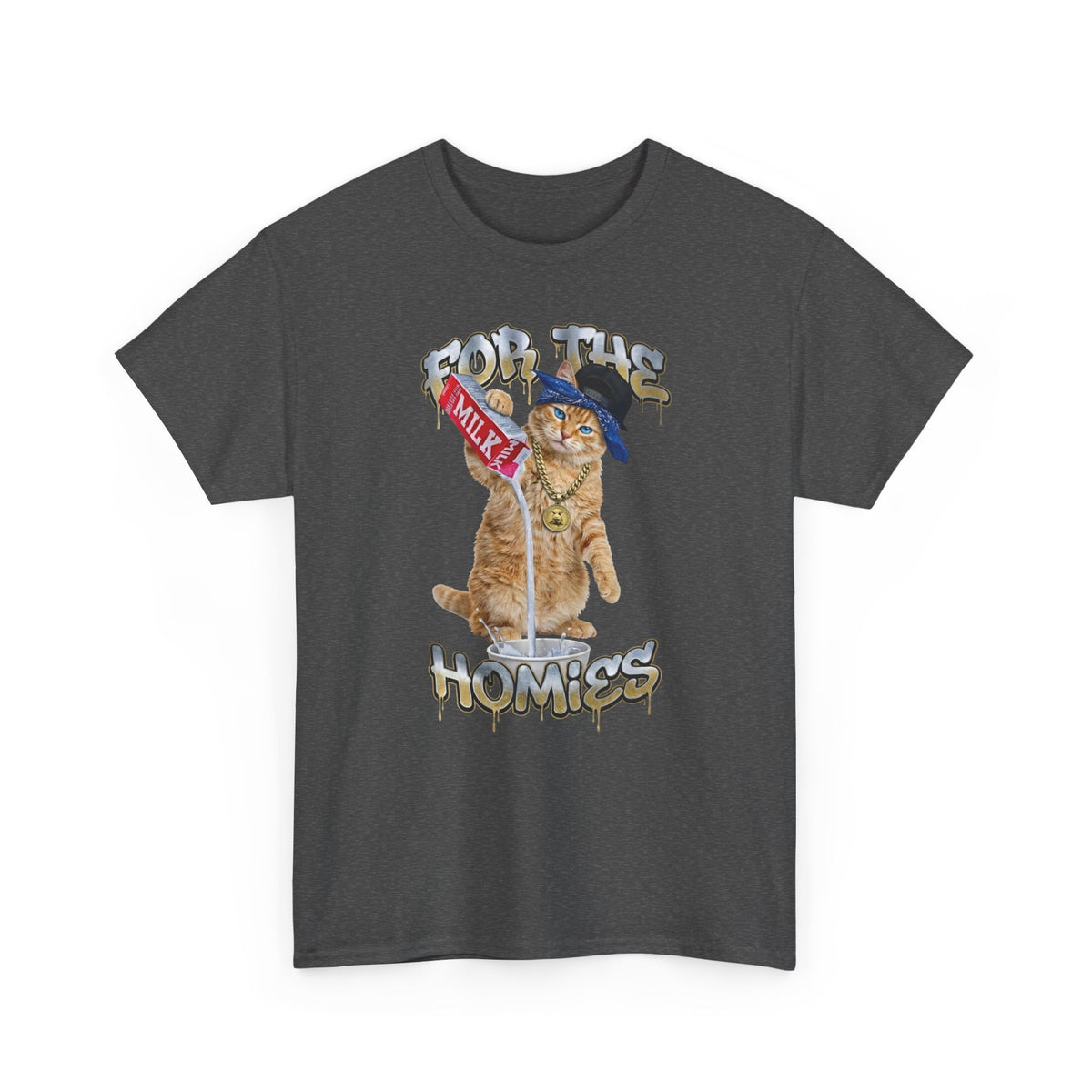 For The Homies Cat T-Shirt Funny Gangster Cat Graphic Tee, Milk Pouring Cat Shirt, Street Style Cat Lover Gift, Unisex Cotton T-Shirt