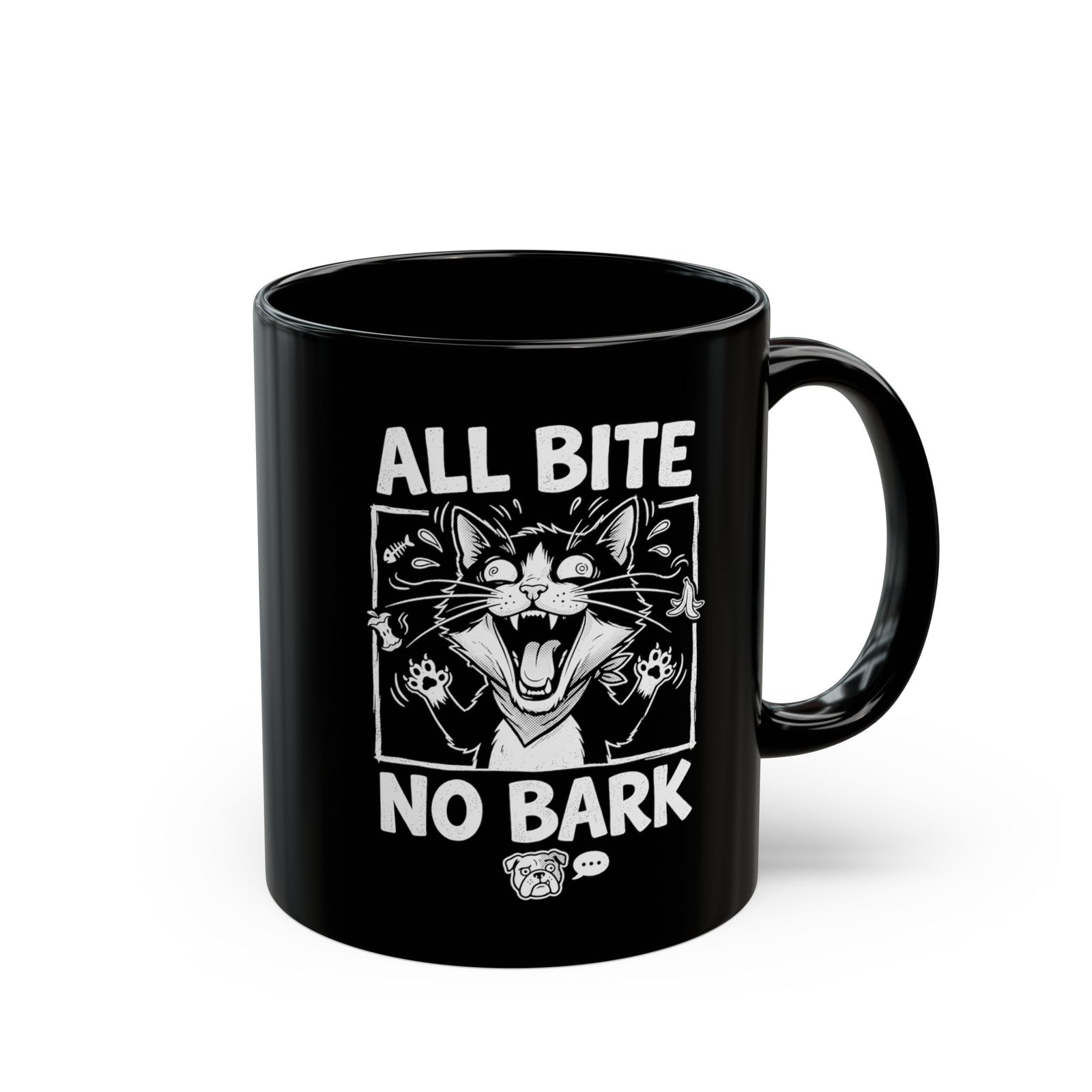 Cat All Bite No Bark Black Mug — Funny Cat Lover Mug