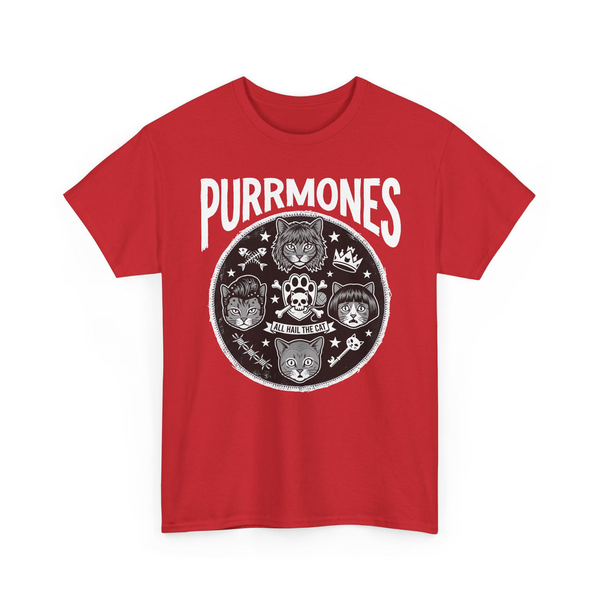 Purrmones Band Tee — Vintage Rock Cat Skull Graphic T-Shirt