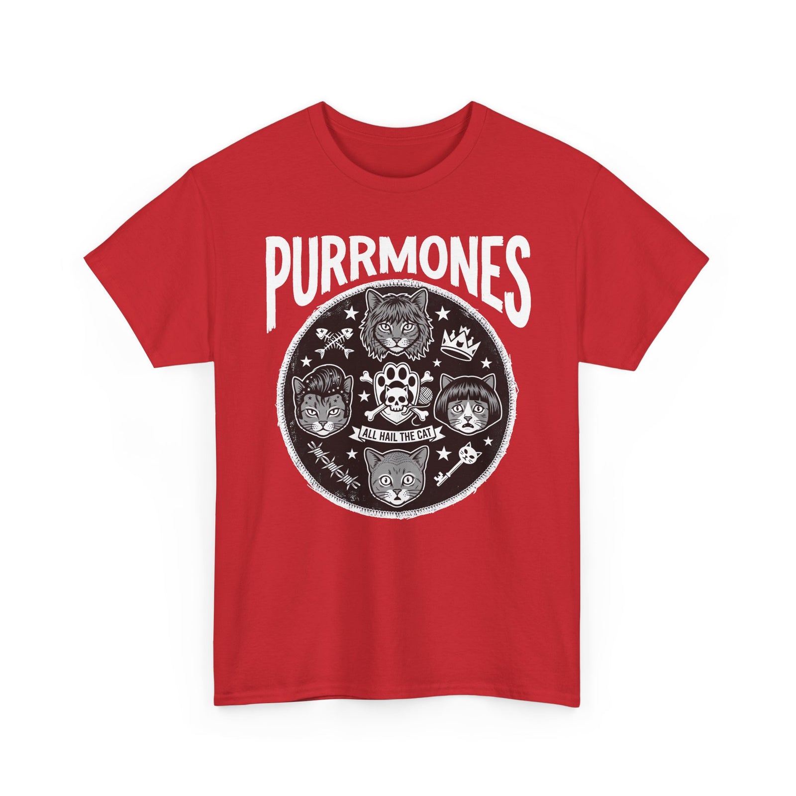Purrmones Band Tee — Vintage Rock Cat Skull Graphic T-Shirt