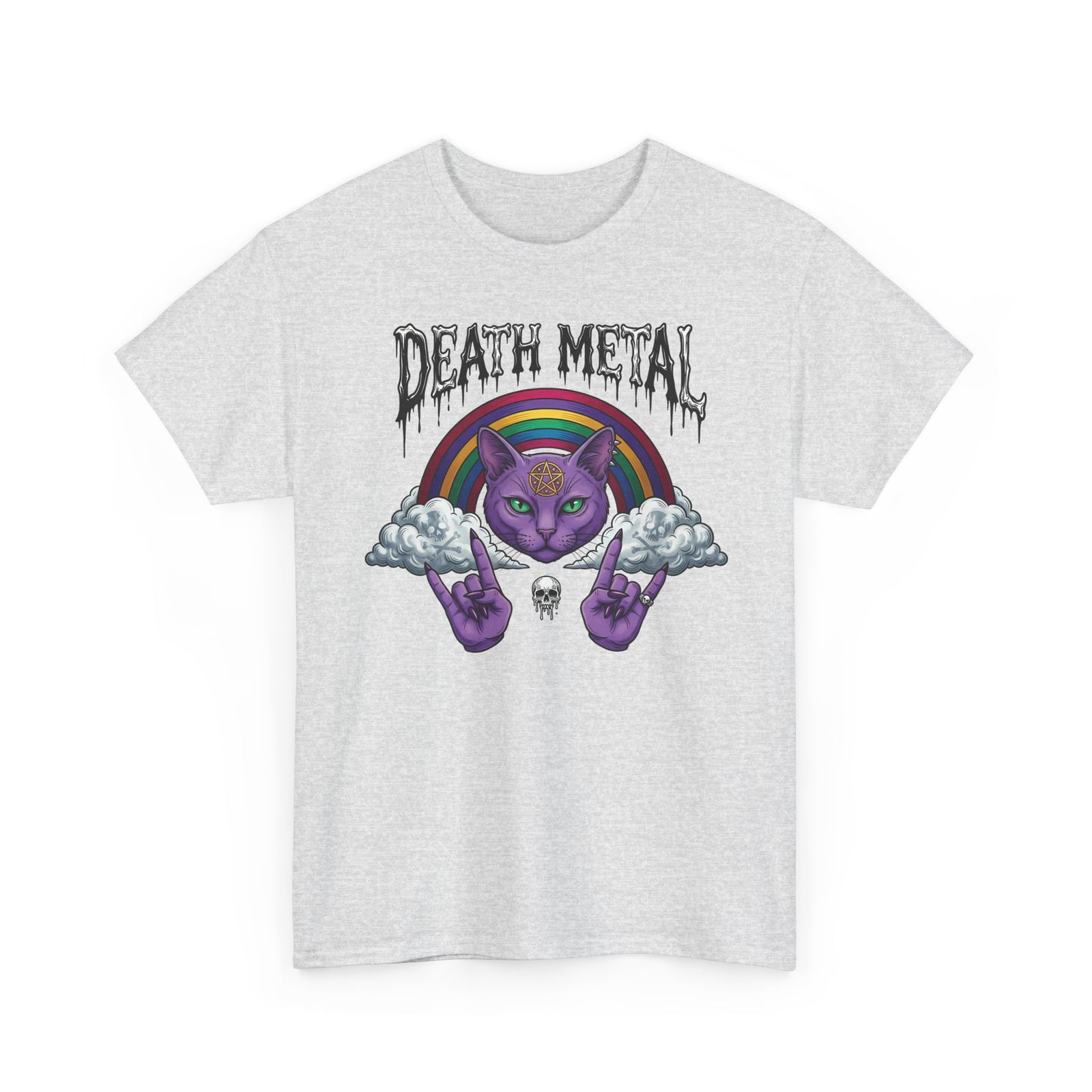Death Metal Cat T-Shirt — Gothic Black Cat Tee for Metal Fans