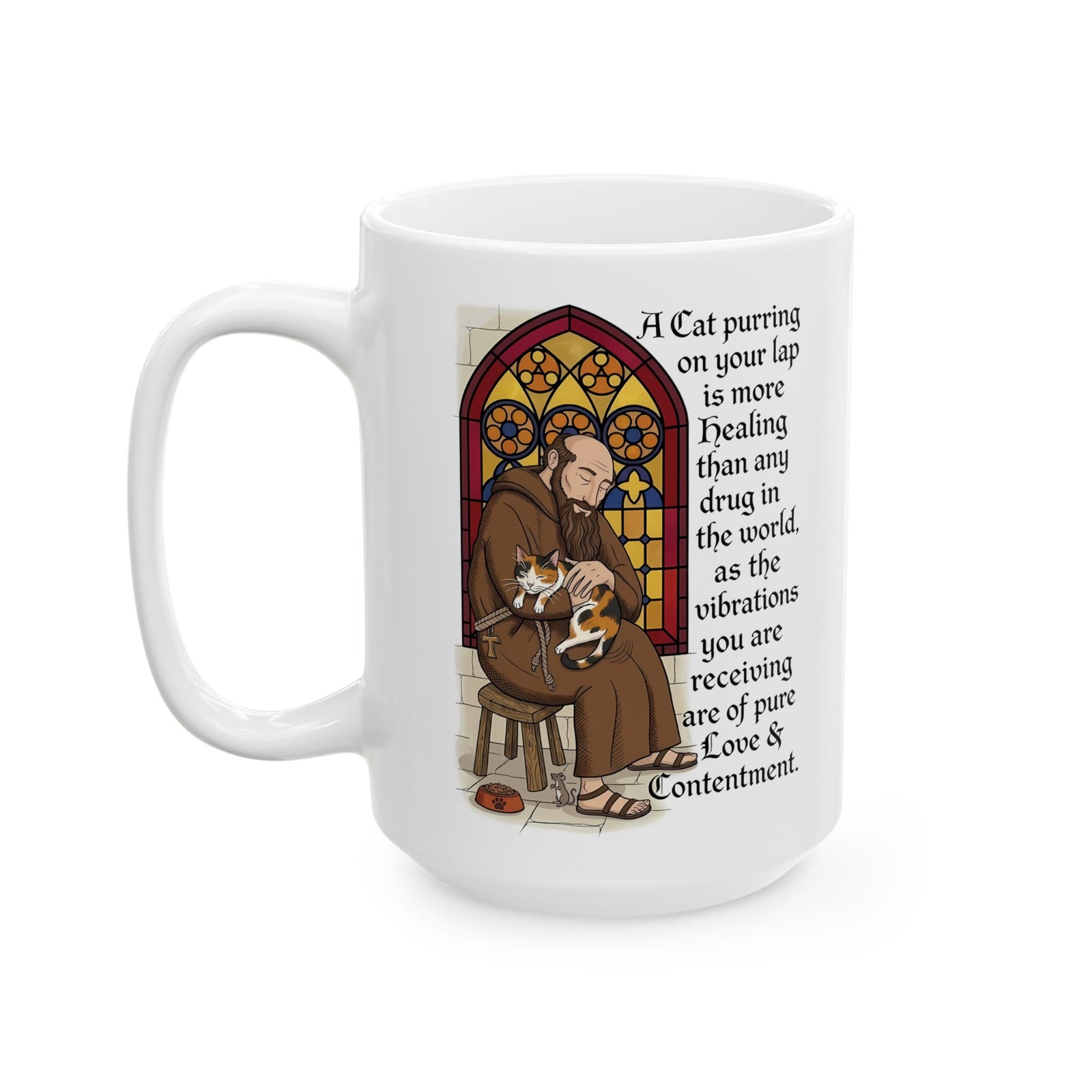 Saint Anthony the Abbot Ceramic Mug — Patron Saint of Animals with Cats Graphic