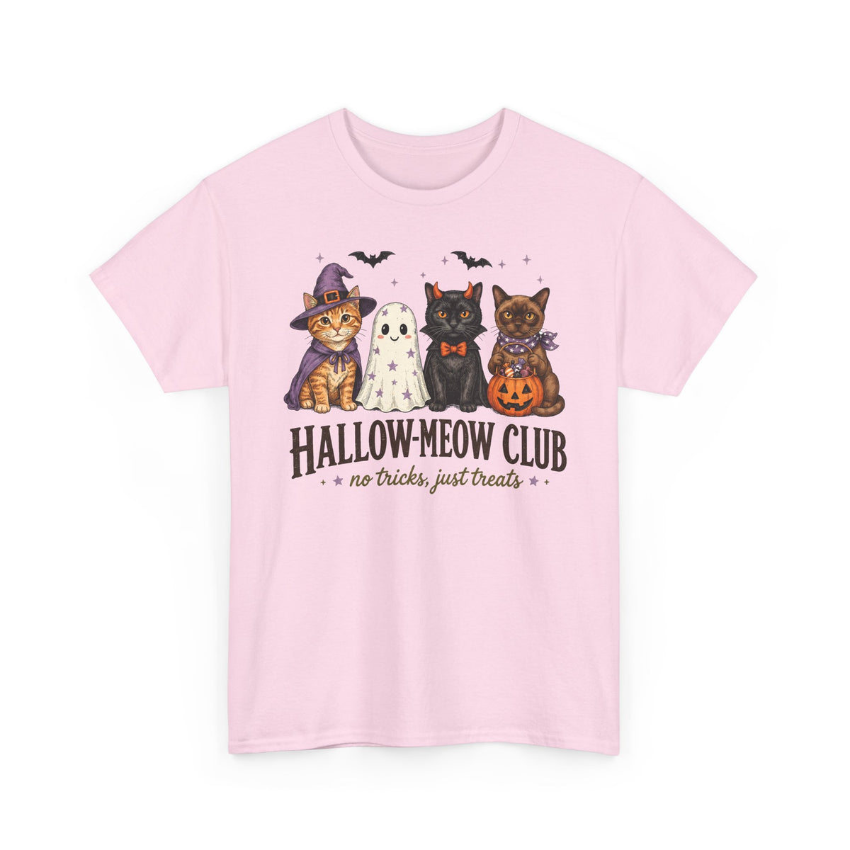 Hallow-Meow Club No Tricks Just Treats T-Shirt — Spooky Cute Cat Costume Tee