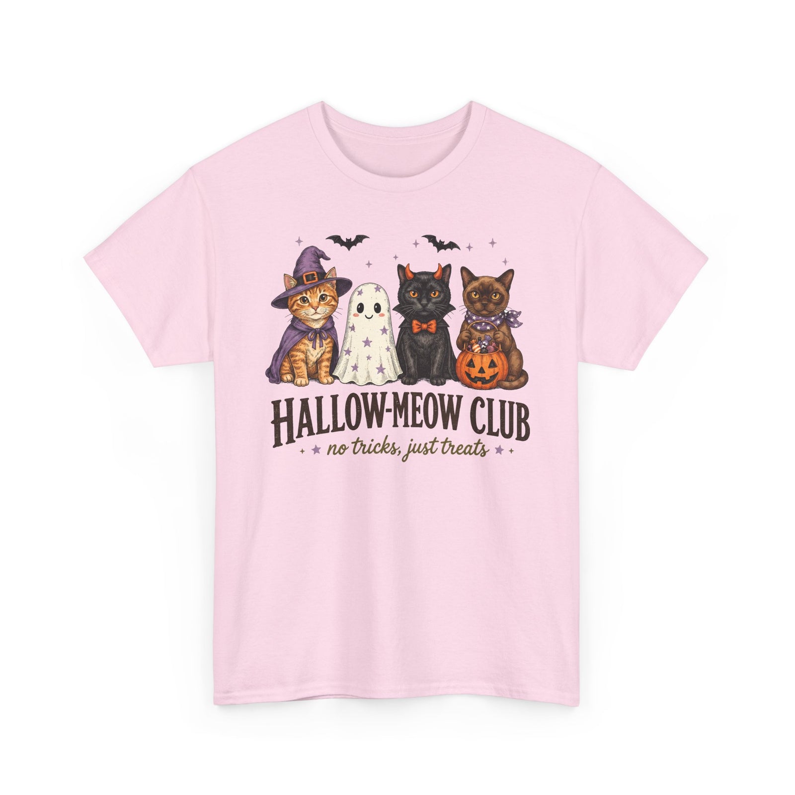 Hallow-Meow Club No Tricks Just Treats T-Shirt — Spooky Cute Cat Costume Tee