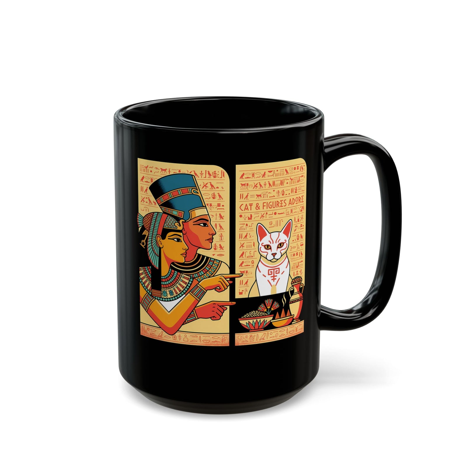 Egyptian Cat Meme Black Mug — Funny Ancient Egypt Cat Graphic Mug