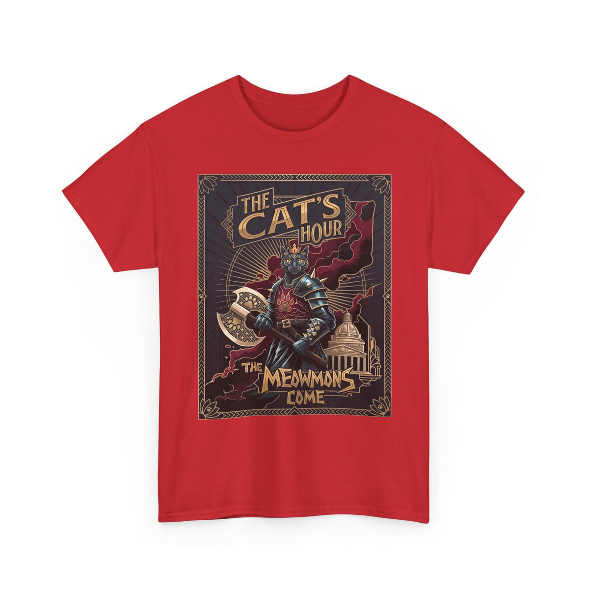 The Cat's Hour The Meowmons Come Shirt — Dark Fantasy Cat Warrior T-Shirt
