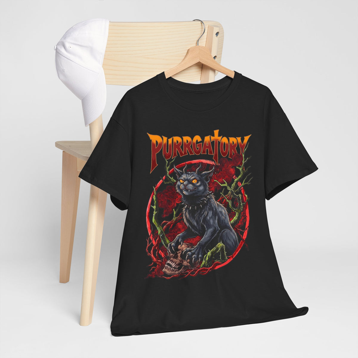 Purrgatory Demon Cat T-Shirt — Heavy Metal Occult Horned Feline Tee