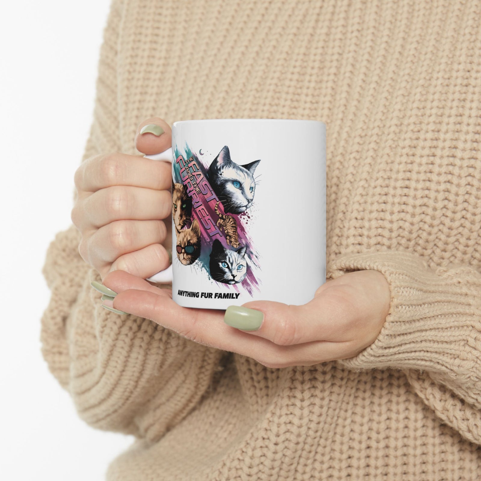 The Fast And The Furriest Ceramic Mug — Funny Cat Action Movie Parody Mug