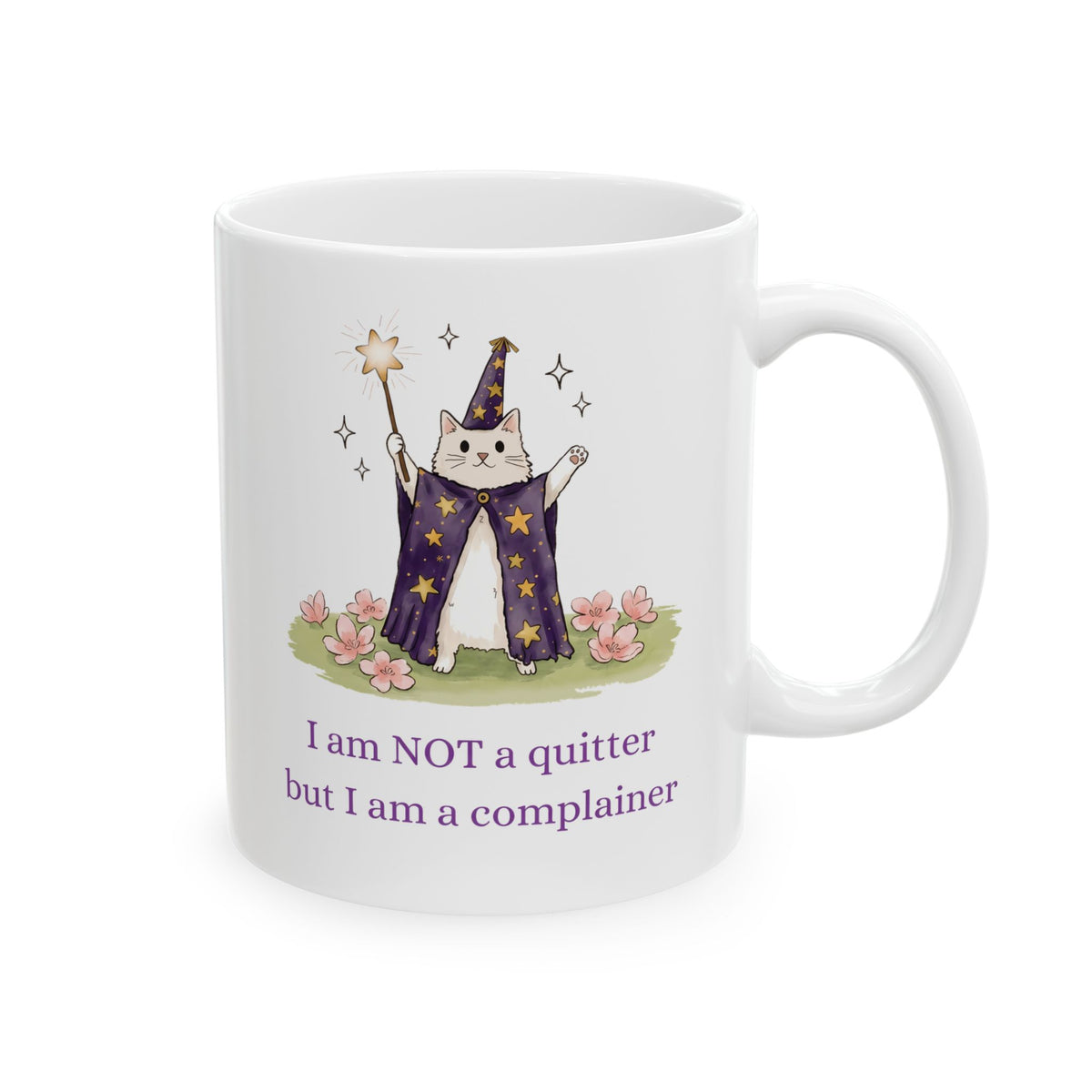 Funny Wizard Cat Ceramic Mug — Whimsical Magical Feline Complainer Drinkware