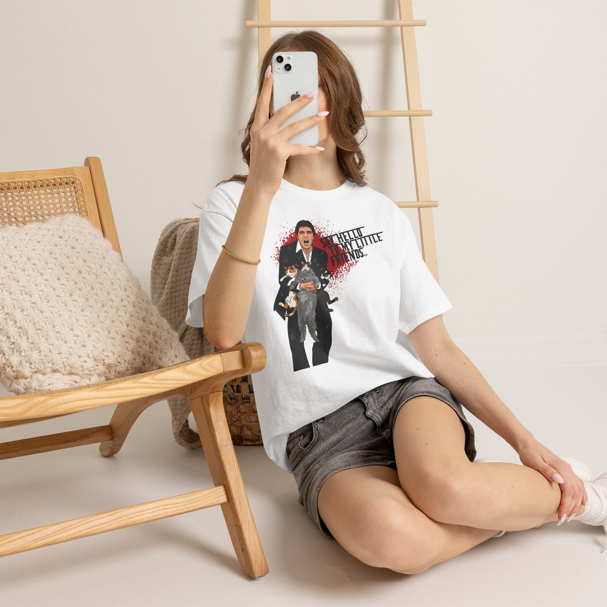 Say Hello To My Little Friends T-Shirt Funny Gangster Holding Cats Graphic Tee
