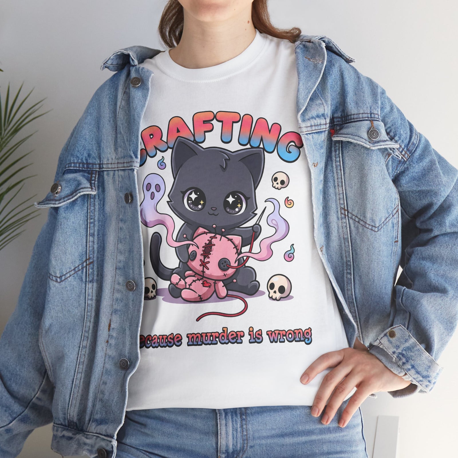 Crafting Because Murder Is Wrong Black Cat Shirt — Creepy Cute Voodoo Doll T-Shirt