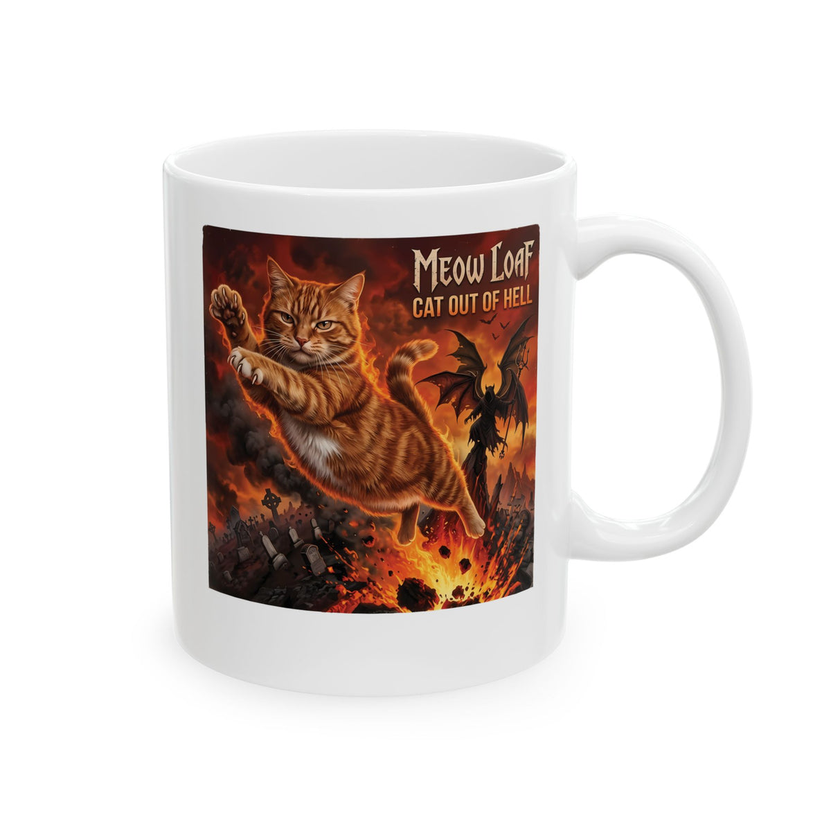 Meow Loaf Cat Out of Hell Ceramic Mug — Funny Gothic Cat Mug
