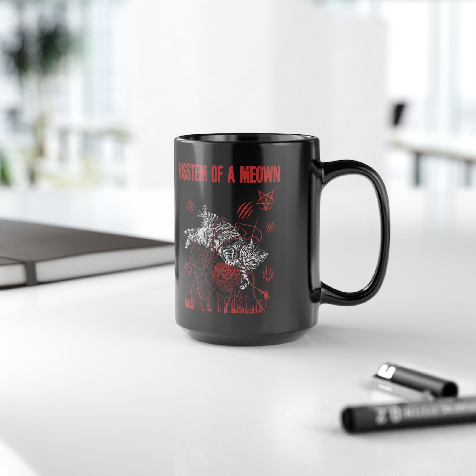 Hissten Of A Meown Black Mug — Funny Cat Pun Mug