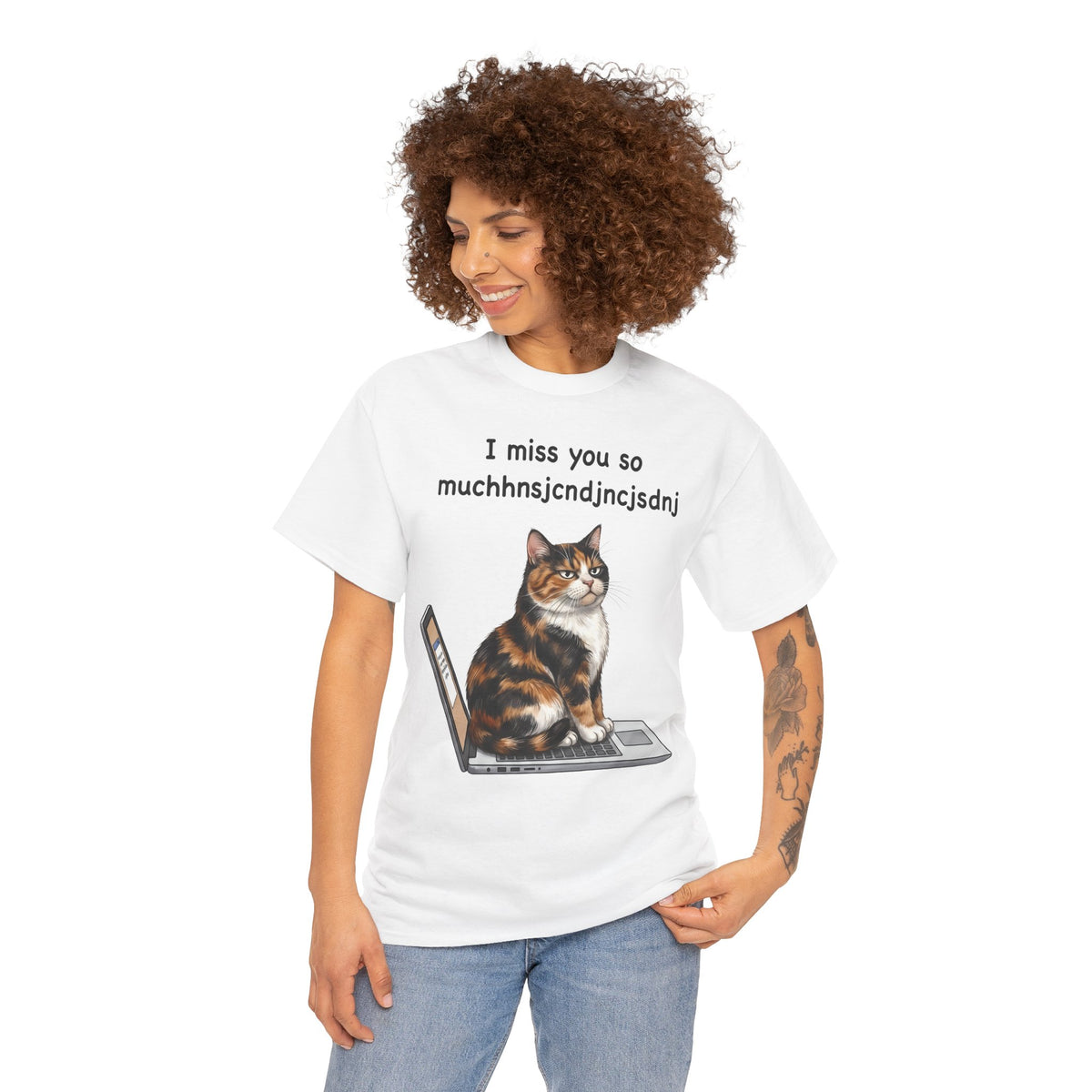 I Miss You So Much Keysmash T-Shirt — Funny Calico Cat Laptop Tee