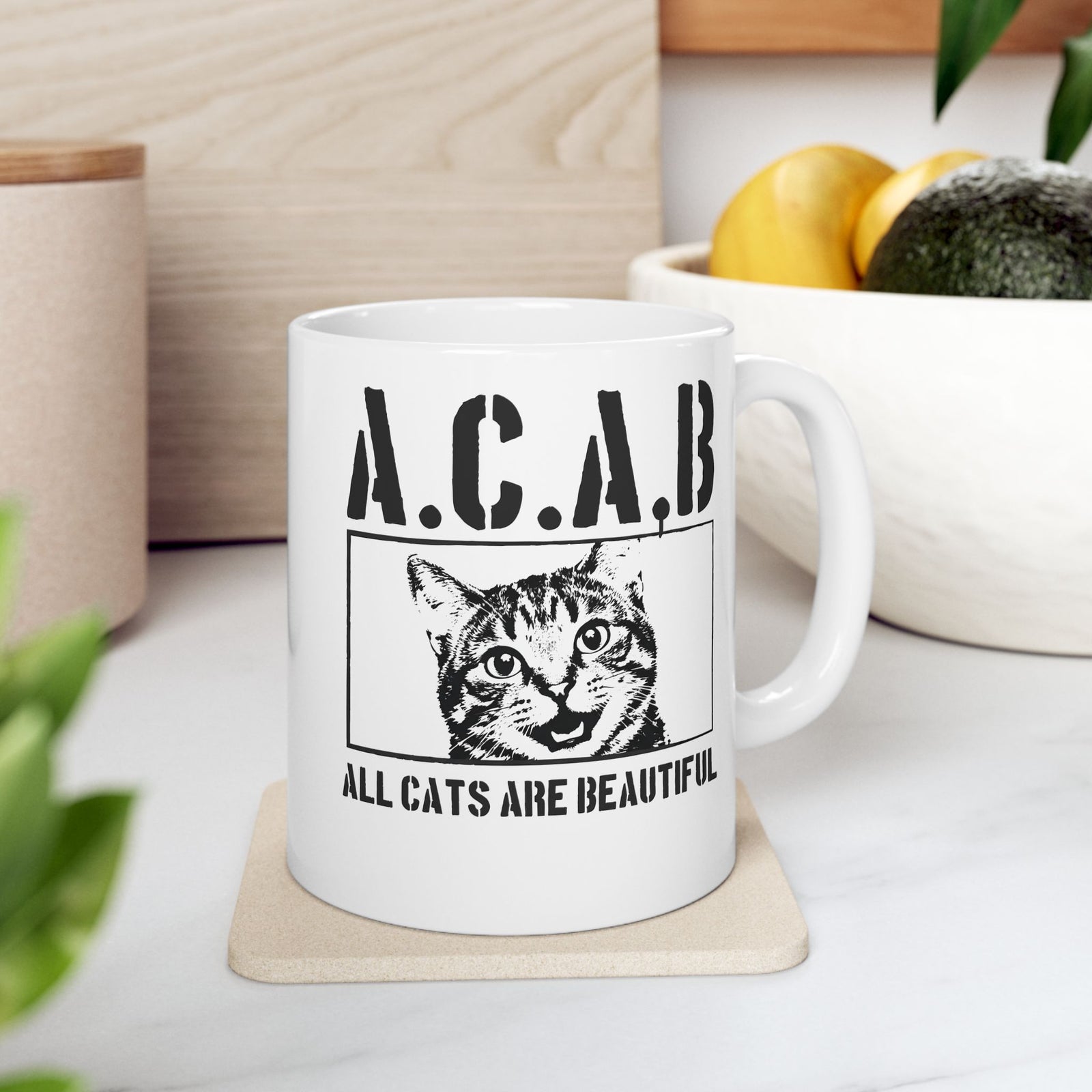 ACAB “All Cats Are Beautiful” Ceramic Mug — Cute Cat Lover Graphic Mug