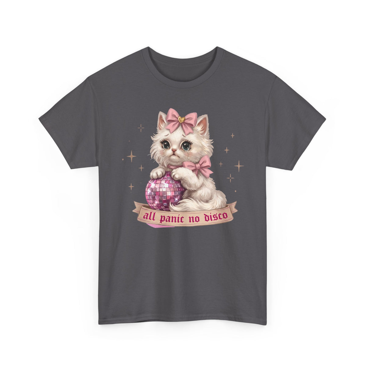 All Panic No Disco T-Shirt — Crying Kitten Pink Disco Ball Tee