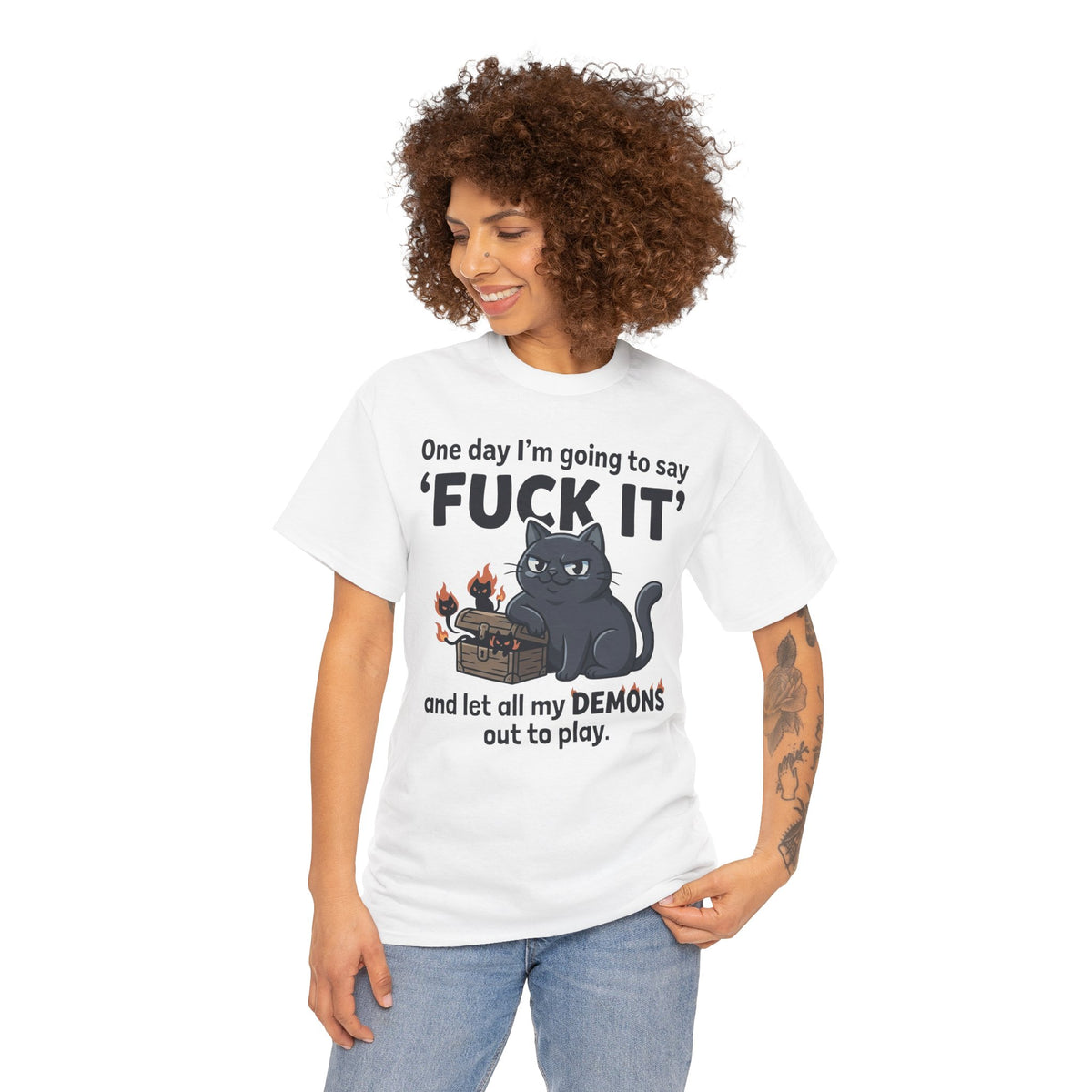 Cat Demon Graphic Tee — “One day I'm going to say 'FUCK IT'” Funny Goth T-Shirt