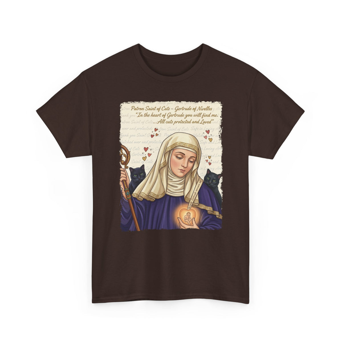 Gertrude of Nivelles "All Cats Protected and Loved" T-Shirt