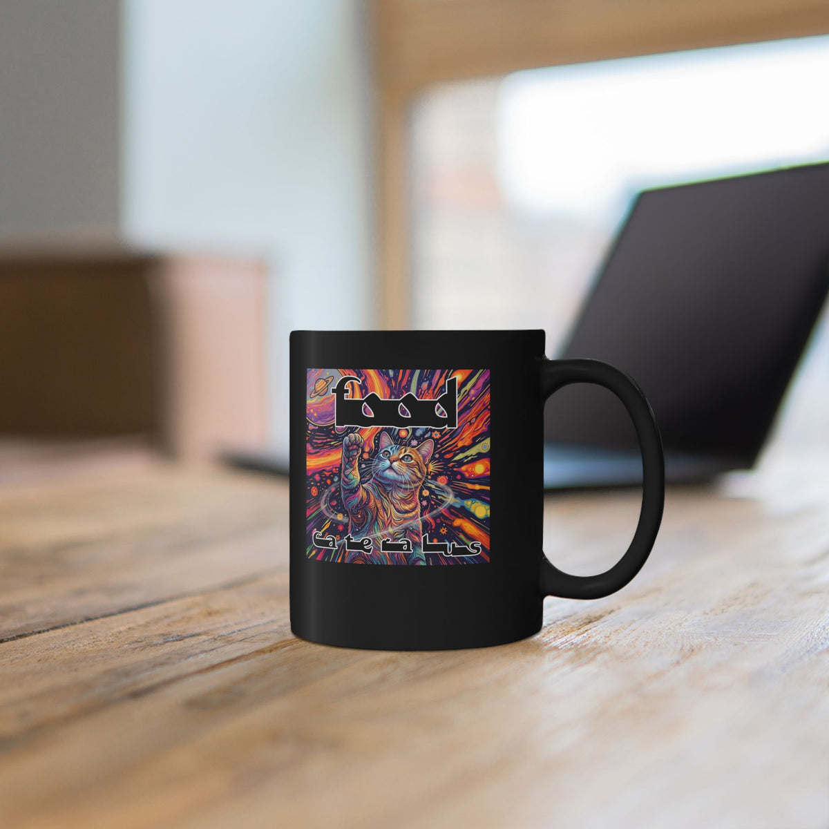 Funny Progressive Metal Cat Black Mug — Progressive Metal Band Cat Graphic Mug