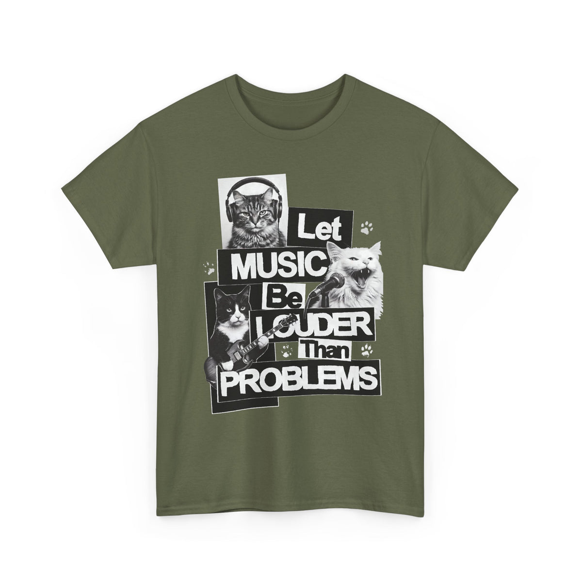 Let Music Be Louder Than Problems T-Shirt — Funny Grunge Rock Cat Band Tee