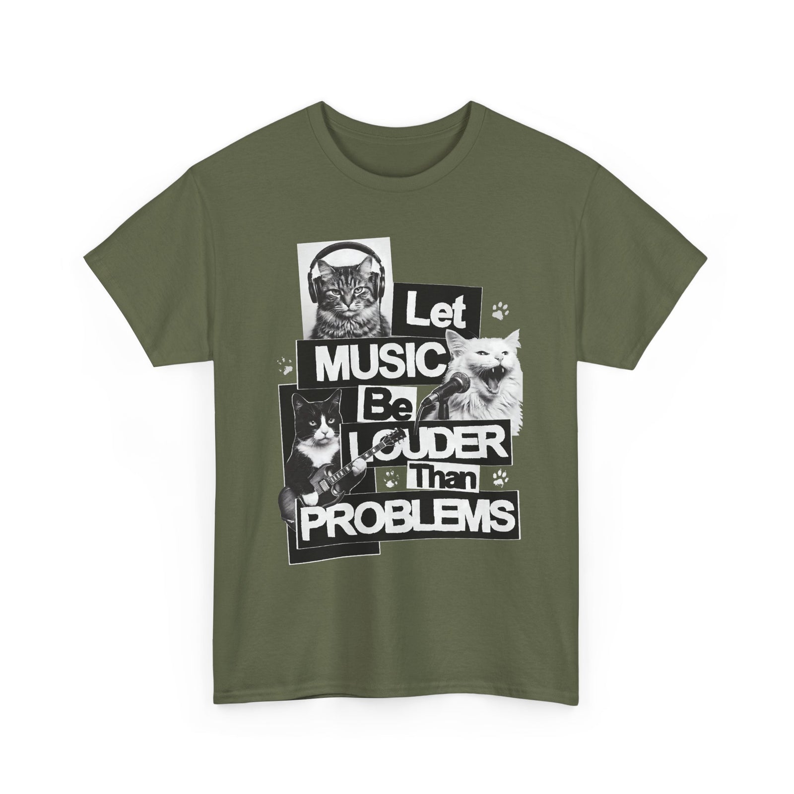 Let Music Be Louder Than Problems T-Shirt — Funny Grunge Rock Cat Band Tee