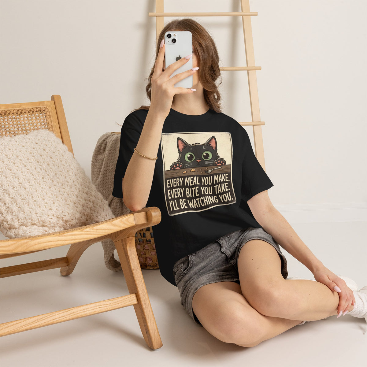 Cute Stalker Cat Watching You T-Shirt — Funny Cat Lover Tee