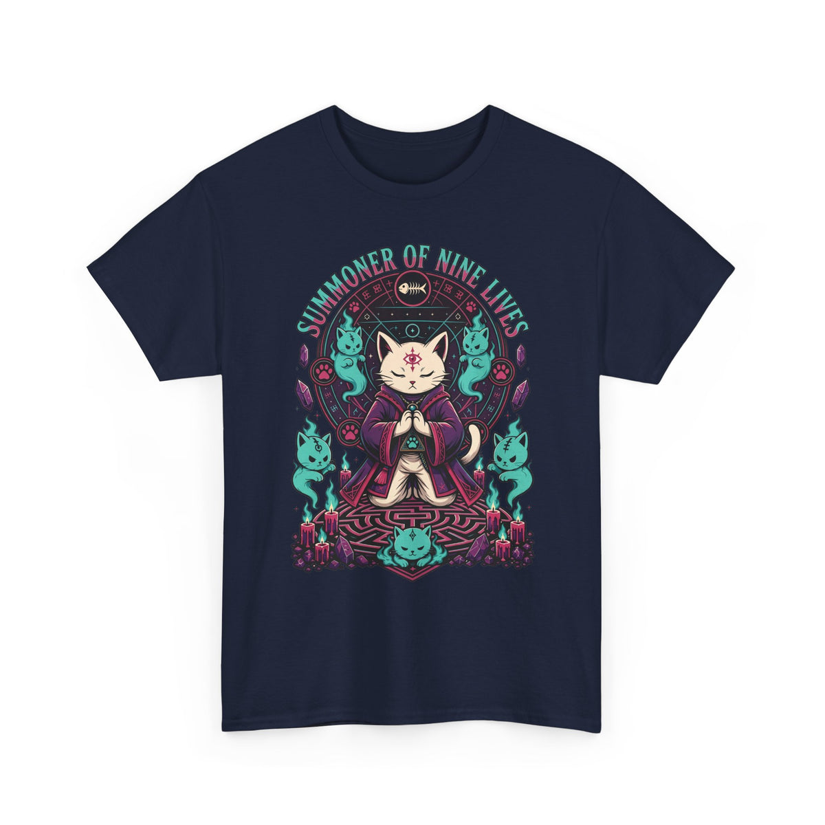 Lucky Cat Mystic Tee — "Catmancer of Nine Lives" Graphic T-Shirt