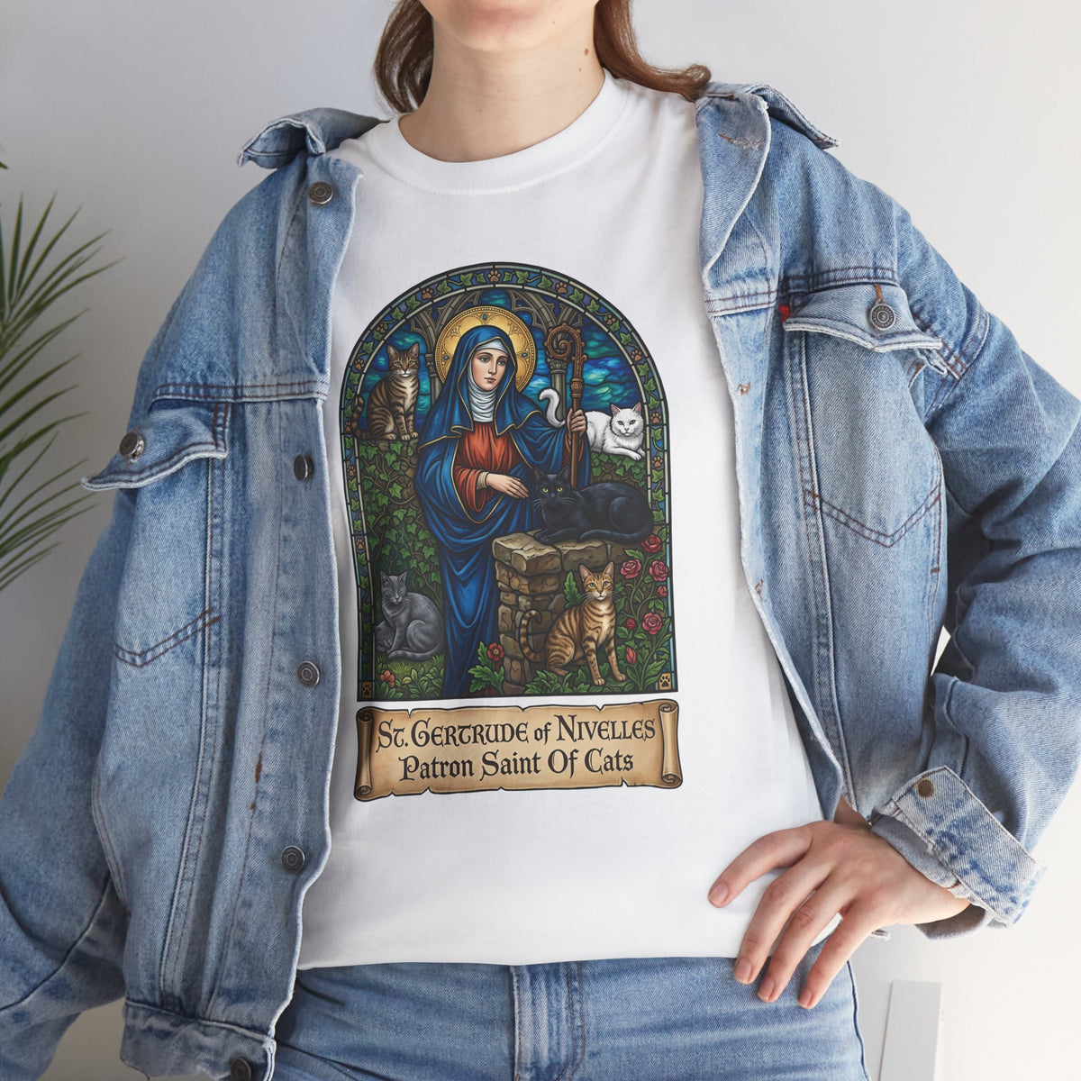 Saint Gertrude of Nivelles Cat Patron T-Shirt — Patron Saint of Cats Tee